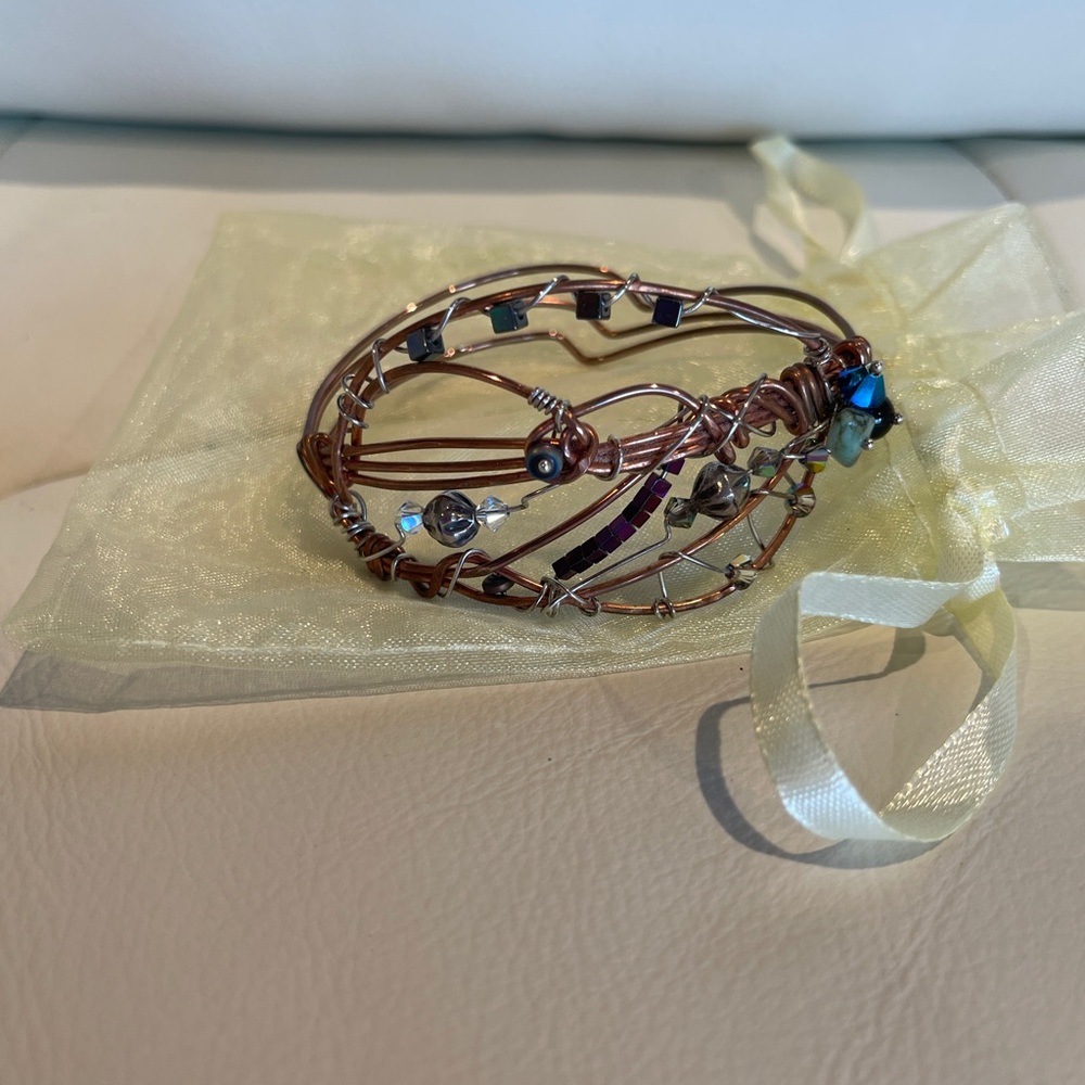 Copper and stone wrap bracelet